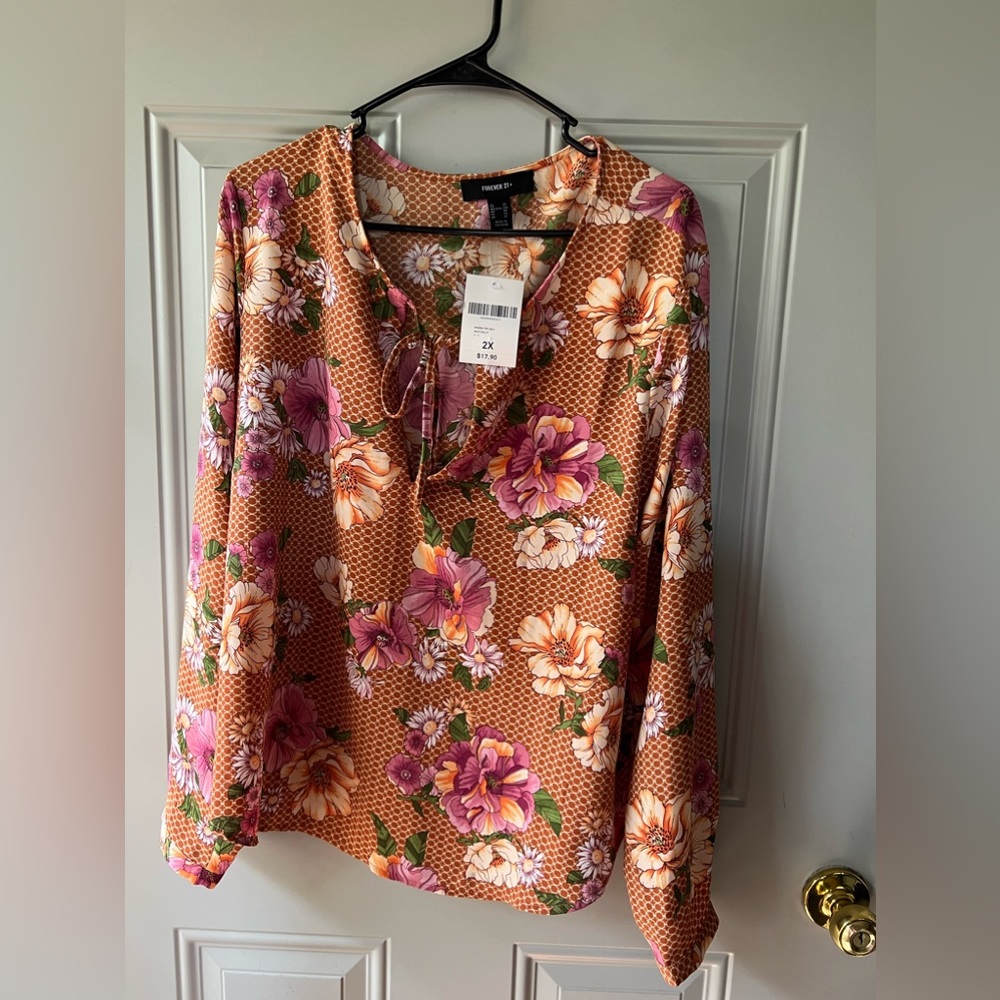 Forever 21 Orange Floral Blouse 2X